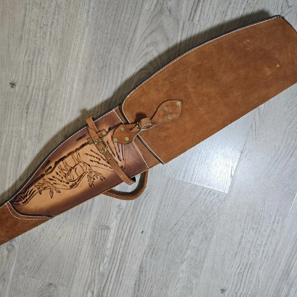 VTG Leather‎ Rifle Gun Case Scabbard Hand Made Deer Scene Western Design 51x9